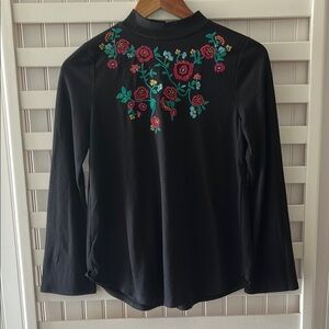 LOFT Black Long Sleeve Embellished Blouse